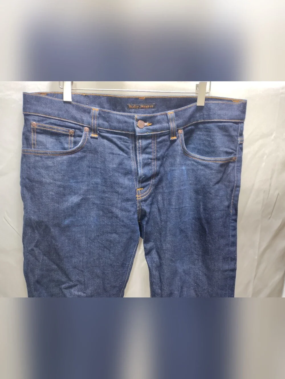 Nudie Jeans Grim Tim Mens's 38 x 34 Blue Denim Button Fly Inseam 31